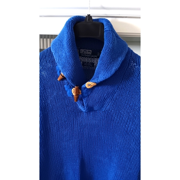Polo by Ralph Lauren | Yacht Blue Shawl Neck Linen-Cotton Blend Sweater - Picture 5 of 16